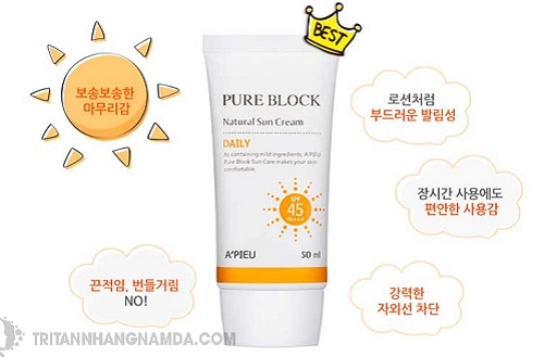 Kem chống nắng Apieu vàng cam Pure Block Natural Daily Sun Cream